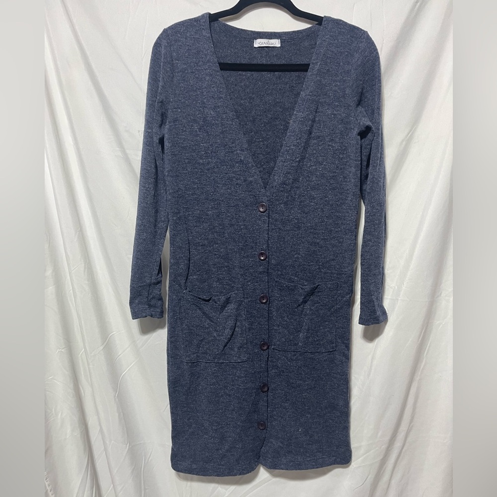 Carelase Blue Knit Button Down Cardigan